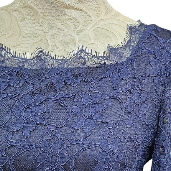 Joseph Ribkoff Lace Maxi Evening Dress Navy Size 8 Formal Party Elegant Glamour - Picture 11 of 16